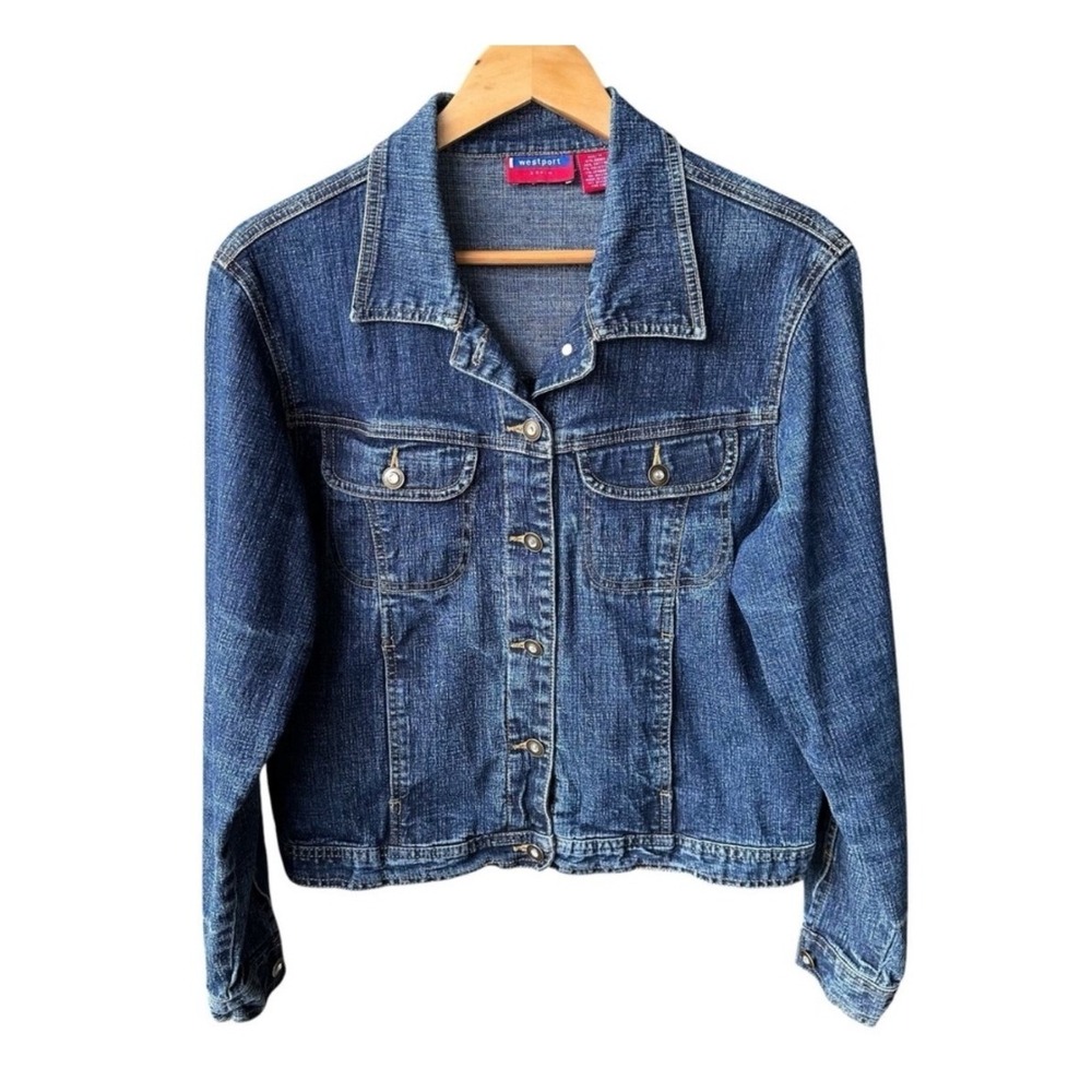 Westport Denim Jean Jacket Blue Dark Wash Denim Button Up Trucker Size Medium